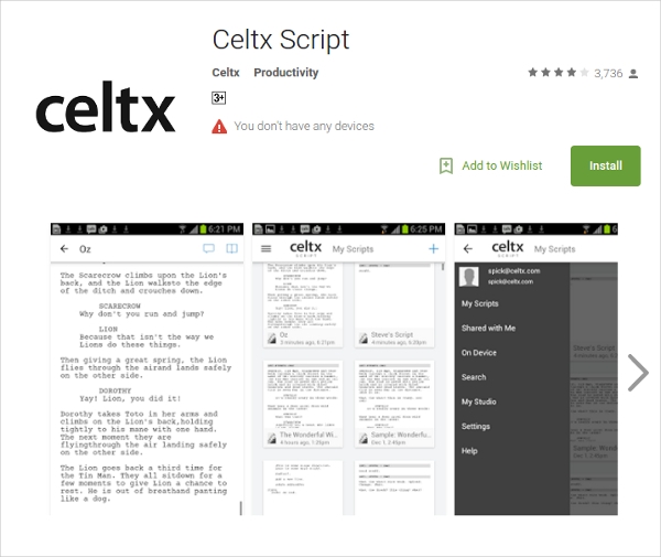 celtx script writing software free download pc